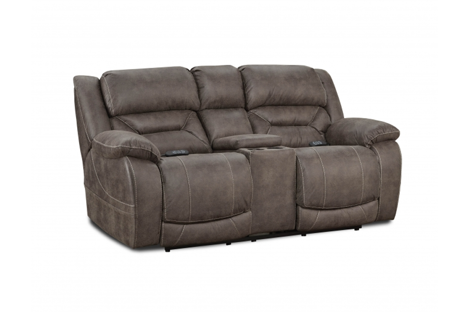 Homestretch Upholstered Power Reclining Loveseat With Console