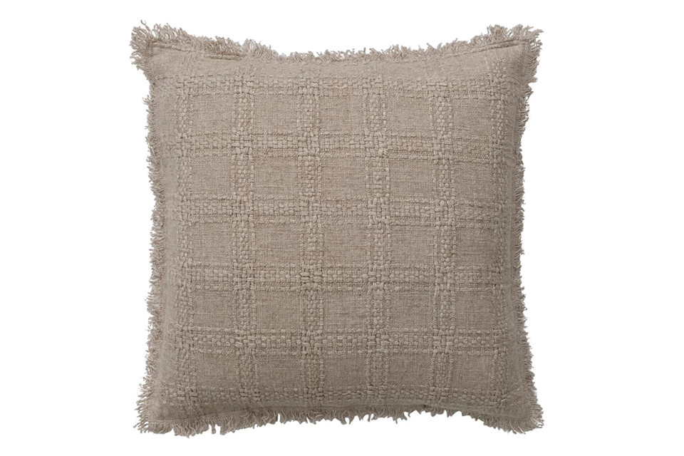 Woven Cotton Pillow Chambray Back & Fringe