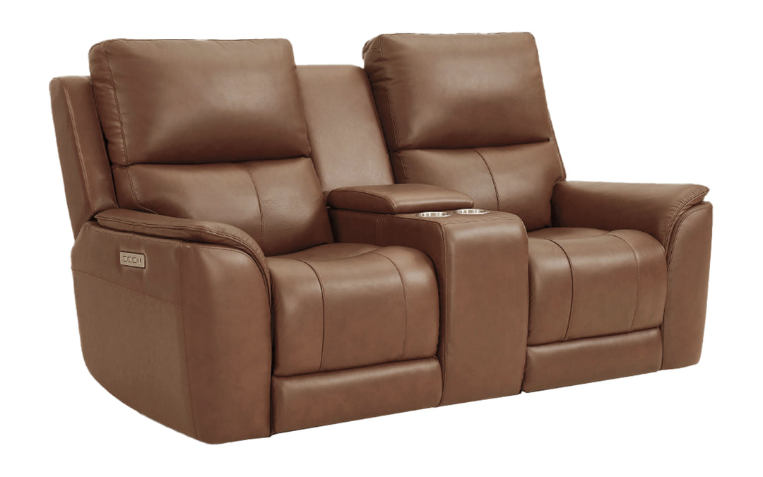 InMotion Leather Power Reclining Console Loveseat