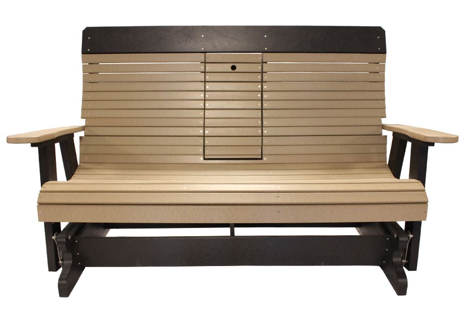 Outdoor Adirondack Gliding Settee - Weathered Wood & Black