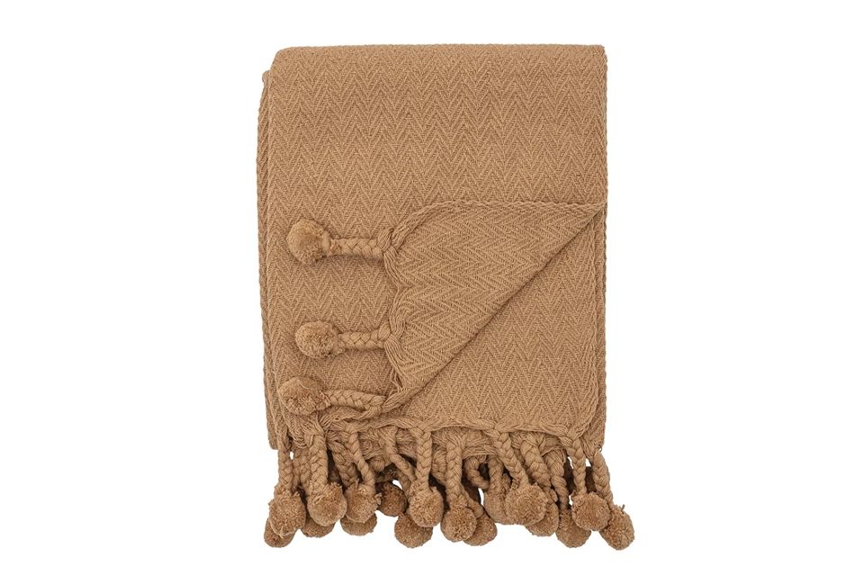 Throw With Braided Pom Pom Tassels