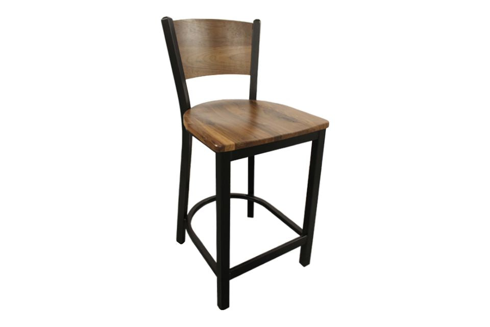 Rustic Walnut Stool With Black Frame