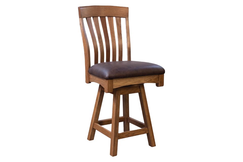 Rustic Hickory Leather Swivel Counter Stool