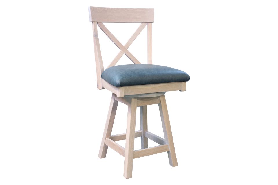 Rustic White Oak Leather Swivel Counter Stool
