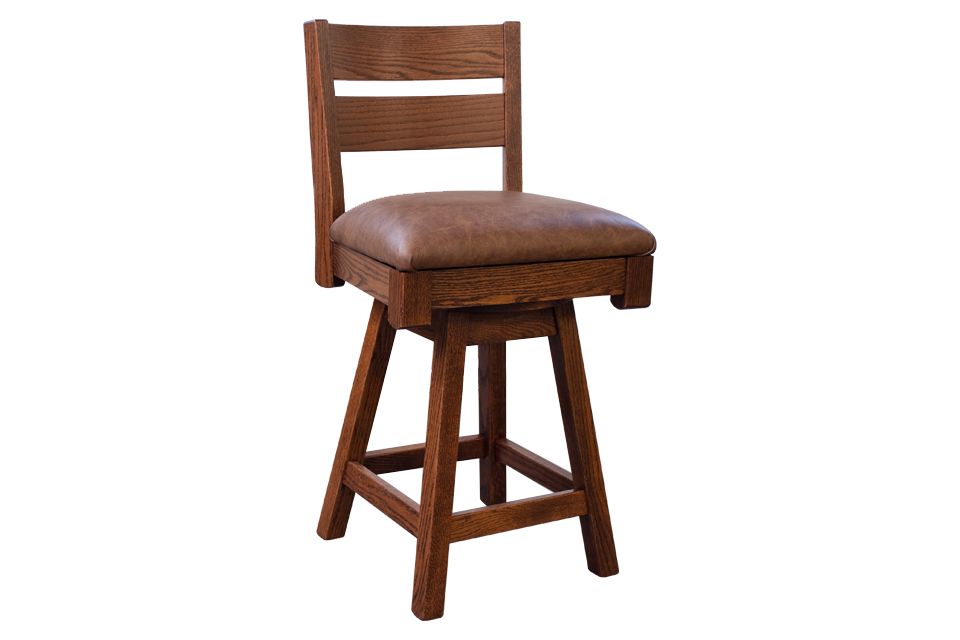 Oak Leather Swivel Counter Stool