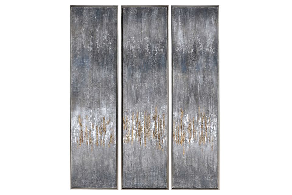 Grey Showers Set Of Three Canvases