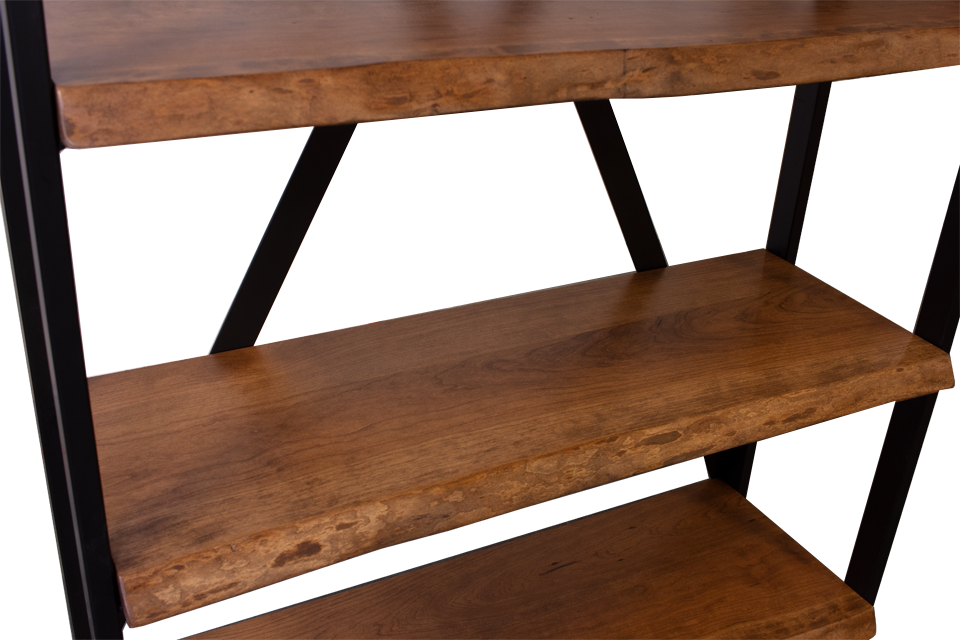 Rustic Cherry Live Edge Steel Frame Bookshelf