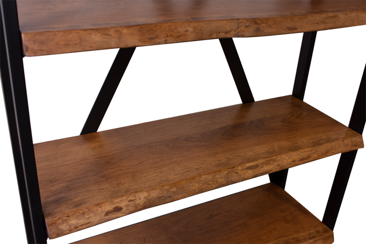 Rustic Cherry Live Edge Steel Frame Bookshelf