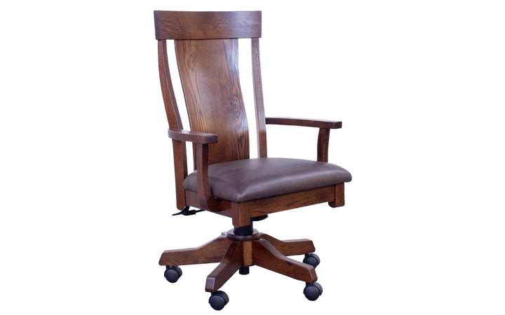 Rustic White Oak & Leather Desk Chair