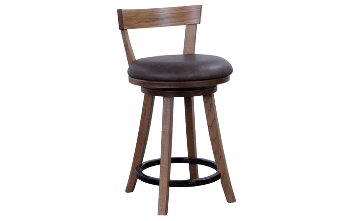 Hickory & Leather Swivel Counter Stool