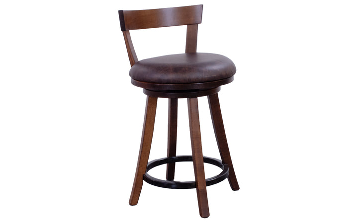 Brown Maple & Leather Swivel Counter Stool