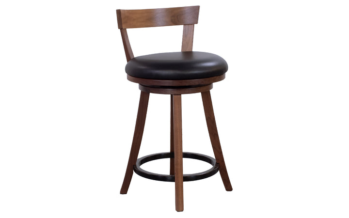 Rustic Walnut & Leather Swivel Counter Stool