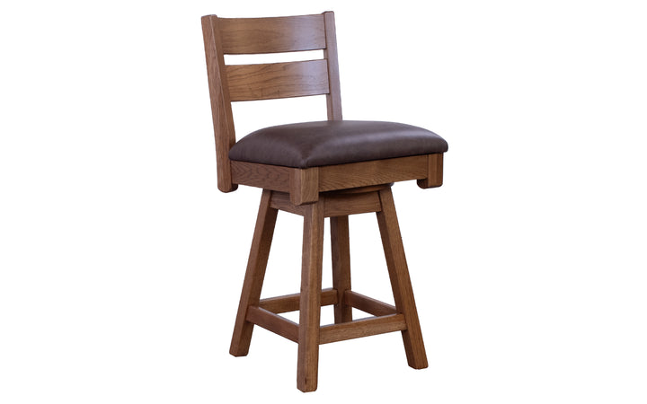 Rustic Hickory & Leather Swivel Counter Stool