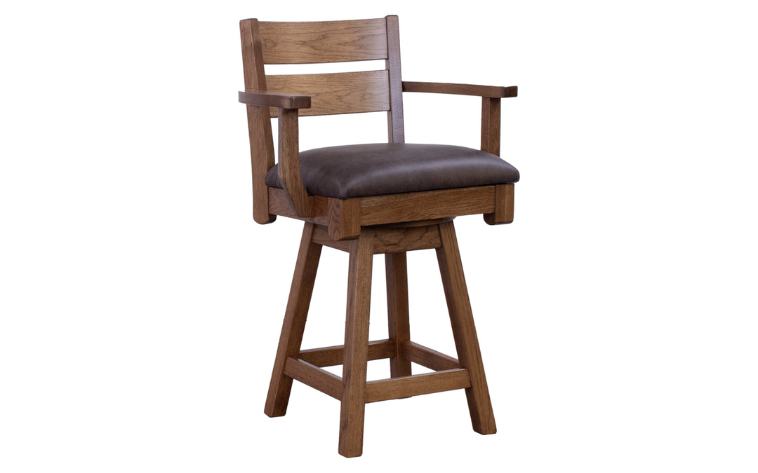 Rustic Hickory Leather Swivel Counter Stool