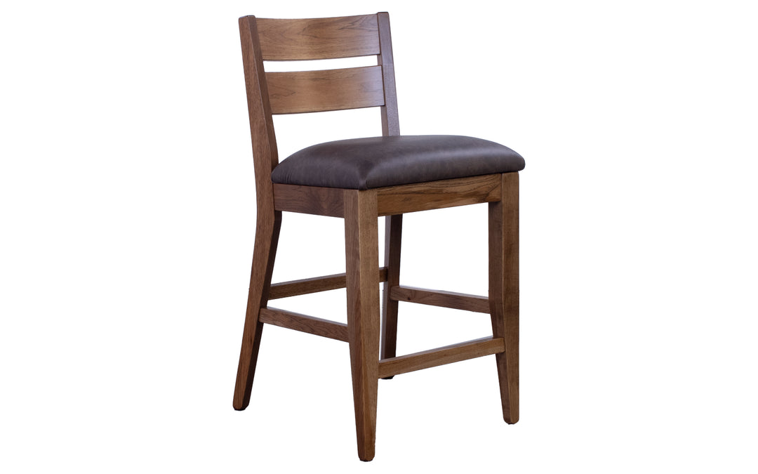 Rustic Hickory Leather Counter Stool
