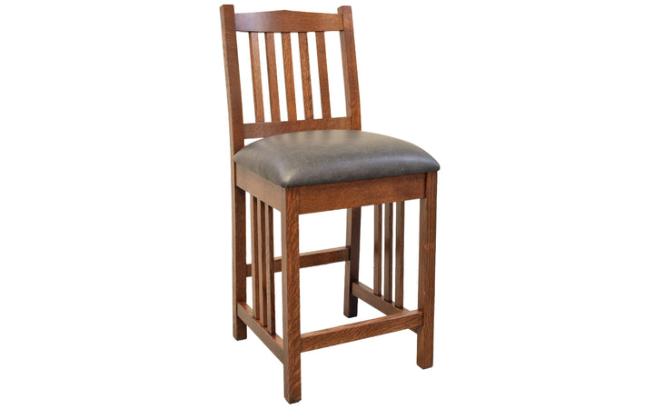 Quartersawn White Oak & Leather Counter Stool