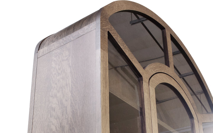 White Oak & Glass Arched Bookshelf