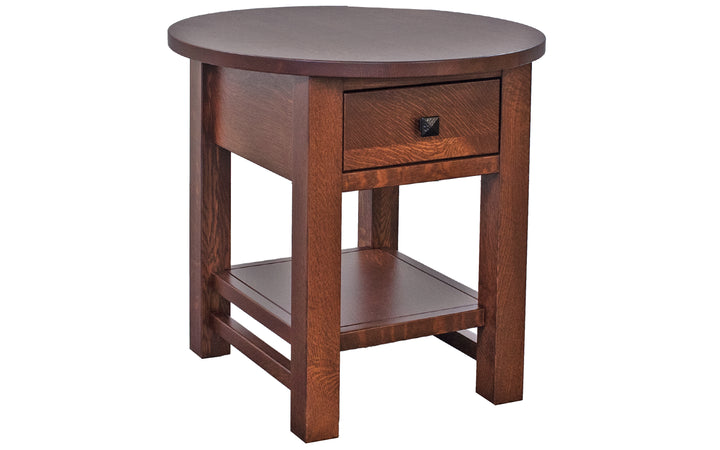 Rustic Quartersawn White Oak End Table - Oval Top