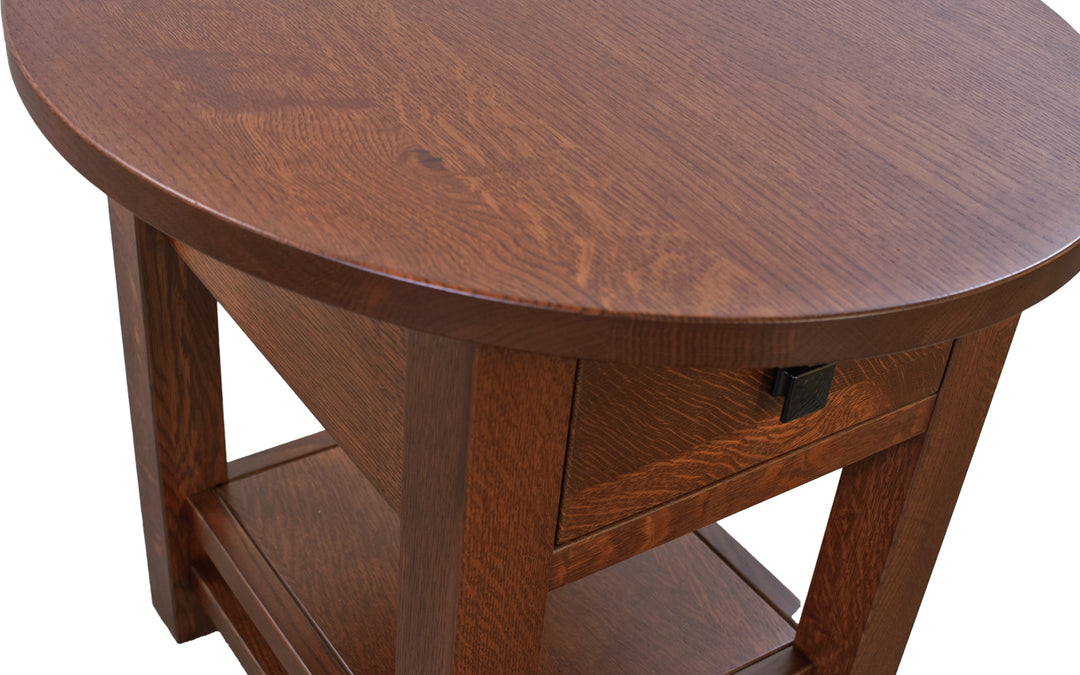 Rustic Quartersawn White Oak End Table - Oval Top