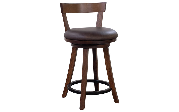 Rustic Quartersawn White Oak & Leather Swivel Counter stool