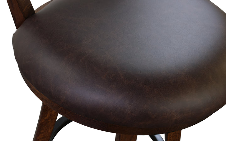 Rustic Quartersawn White Oak & Leather Swivel Counter stool
