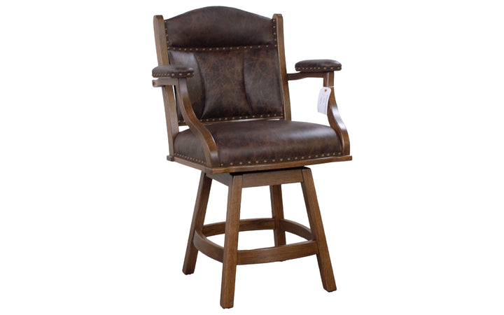 Oak & Leather Swivel Counter Stool