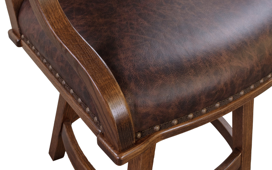 Oak & Leather Swivel Counter Stool