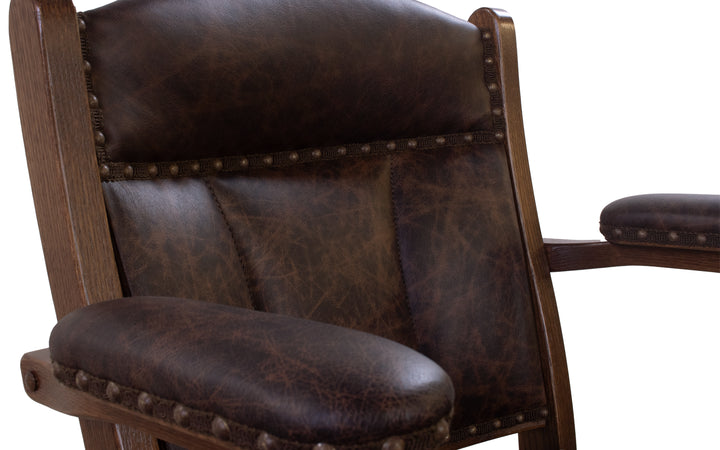 Oak & Leather Swivel Counter Stool
