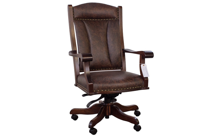 Oak & Leather Swivel Rocker Office Chair
