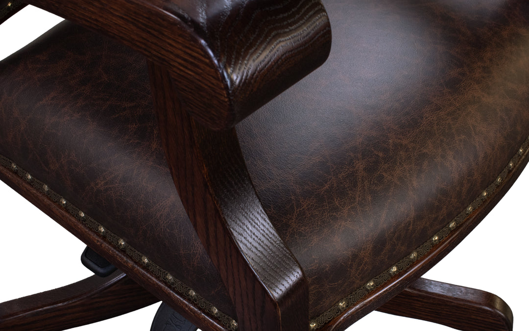 Oak & Leather Swivel Rocker Office Chair