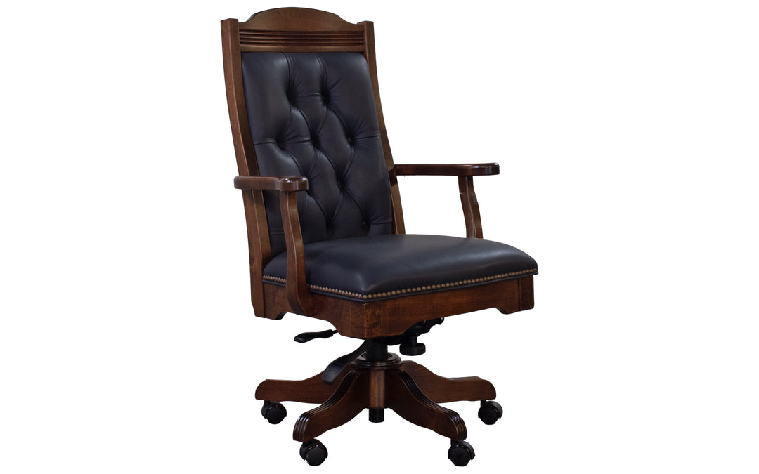 Brown Maple & Leather Rocker Desk Chair