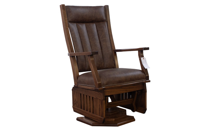 Oak & Leather Swivel Glider