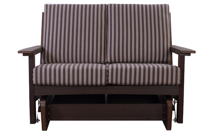 Outdoor Cushioned Gliding Loveseat- Brazil Walnut & Sail Away Java