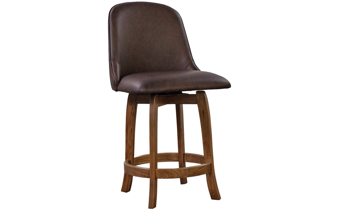 Hickory & Leather Swivel Counter Stool