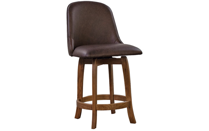 Hickory & Leather Swivel Counter Stool