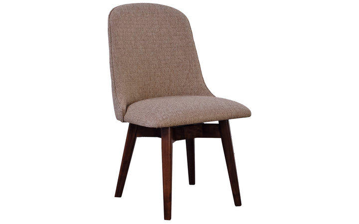 Brown Maple Upholstered Swivel Dining Chair