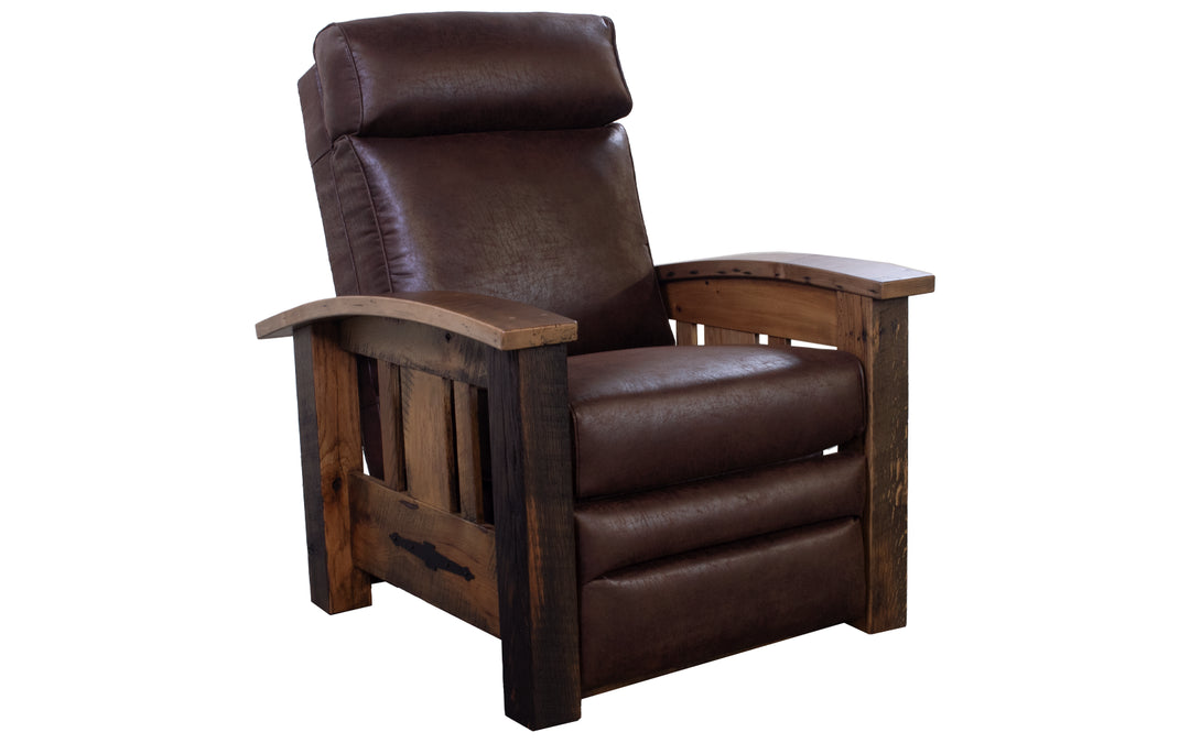 Reclaimed Barnwood & Leather Push Back Recliner