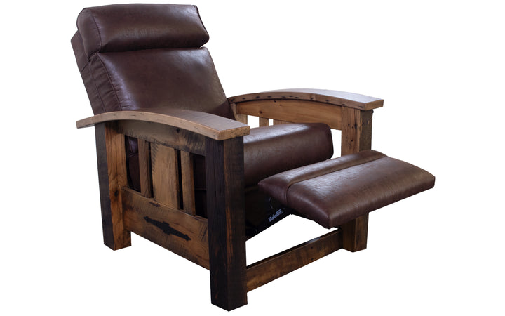 Reclaimed Barnwood & Leather Push Back Recliner