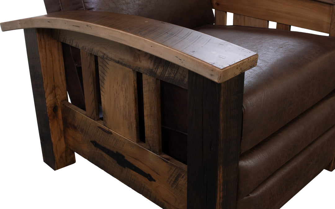 Reclaimed Barnwood & Leather Push Back Recliner