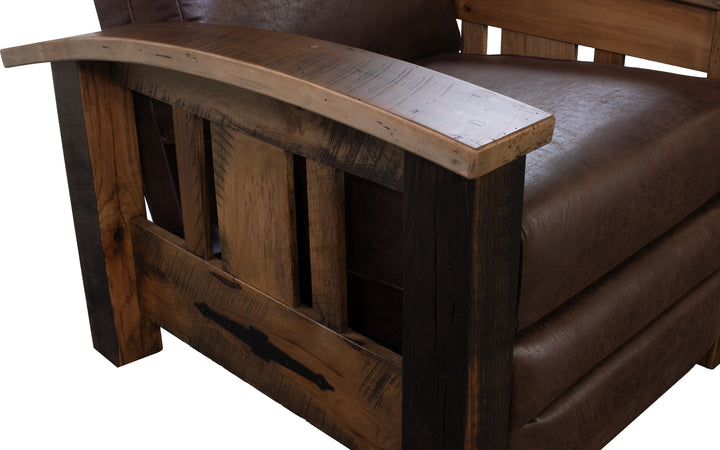 Reclaimed Barnwood & Leather Push Back Recliner