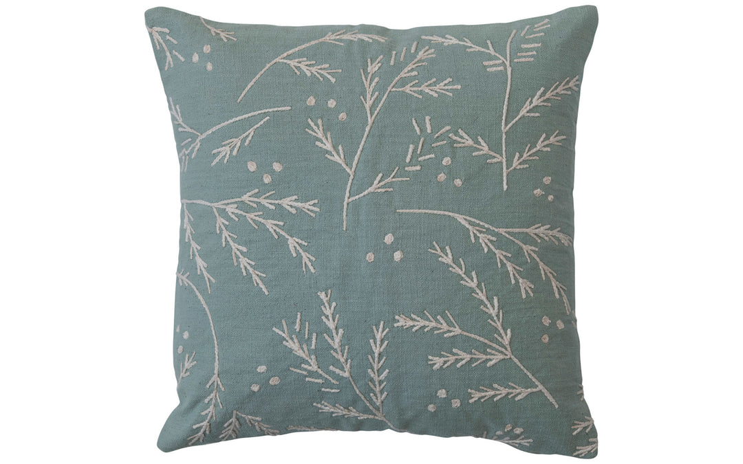 Embroidered Floral Mint Pillow