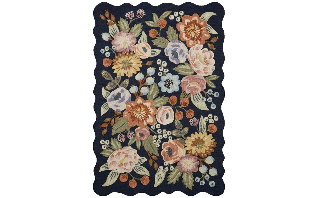 Rifle Paper Co. x Loloi Sihouette Collection Vintage Blossom Navy 7.9 x 9.9 Area Rug