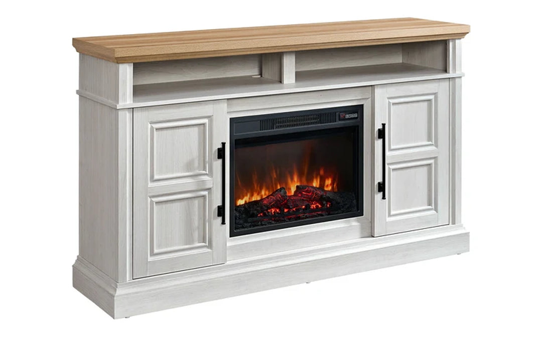 Villa Fireplace Console - White & Natural