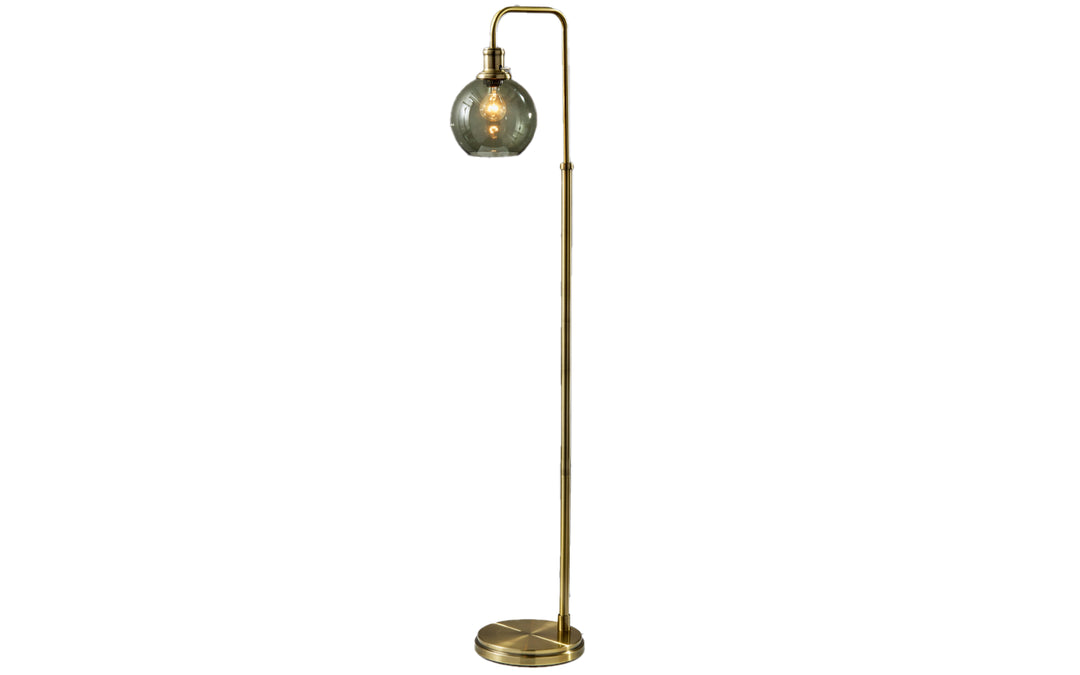Antique Brass & Smoke Glass Floor Lamp