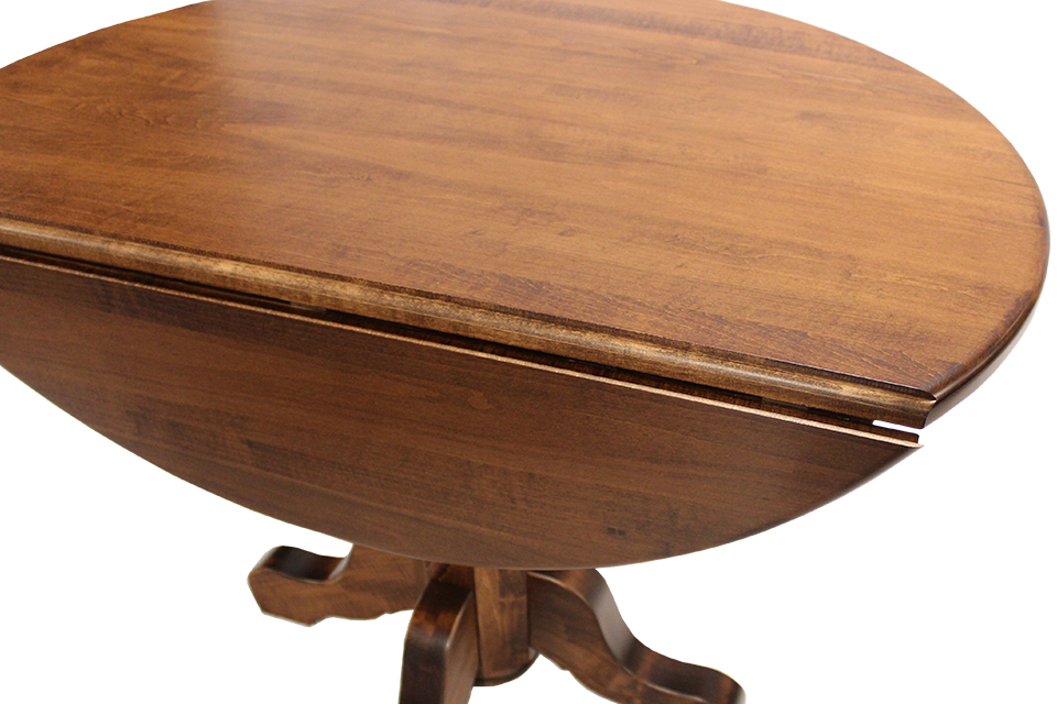 Brown Maple Drop Leaf Single Pedestal Dining Table