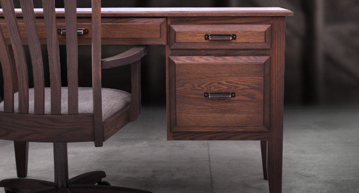 Solid wood desk with drawers and wooden chair