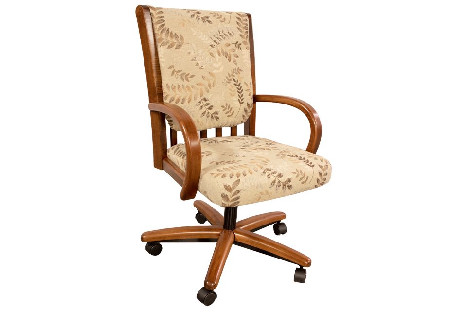 Brown Maple Upholstered Dining Chair On Wheels