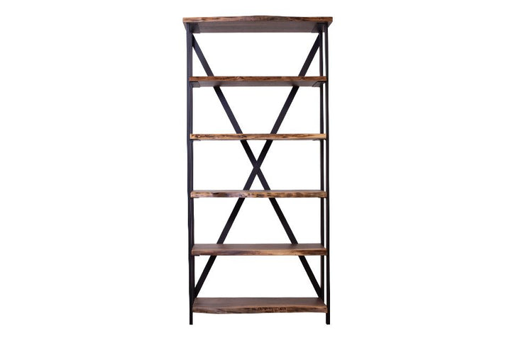 Rustic Walnut Live Edge Steel Frame Bookshelf