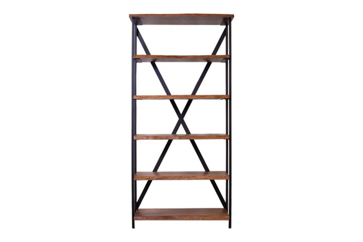 Rustic Cherry Live Edge Steel Frame Bookshelf