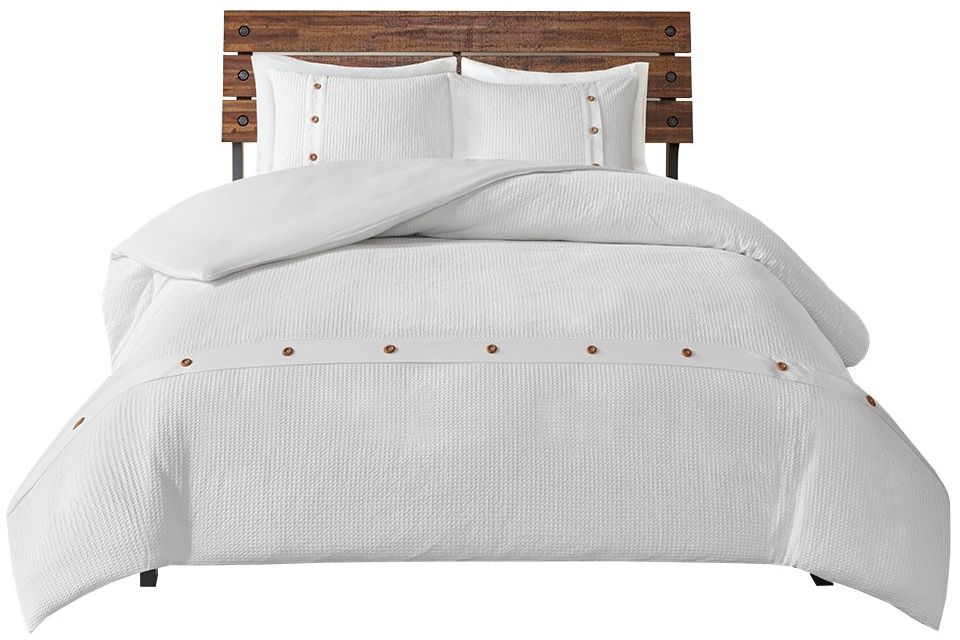 Finley White 3-Piece Duvet Cover Set - Full/Queen